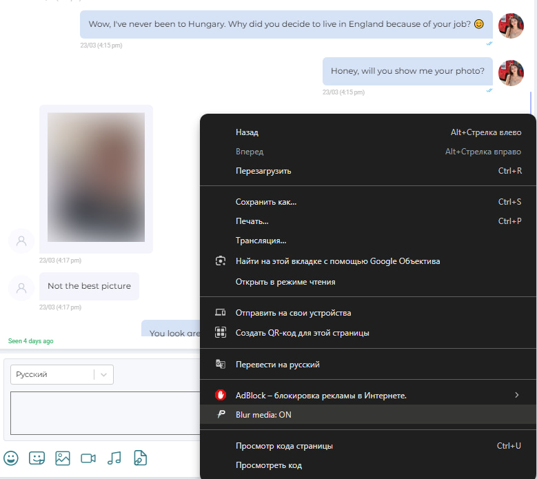 Blur media in page context menu